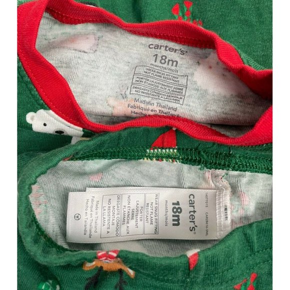 Carter's Christmas Pajamas Toddler Boy 18M Green Penguin Reindeer Santa 18 M - Picture 7 of 7